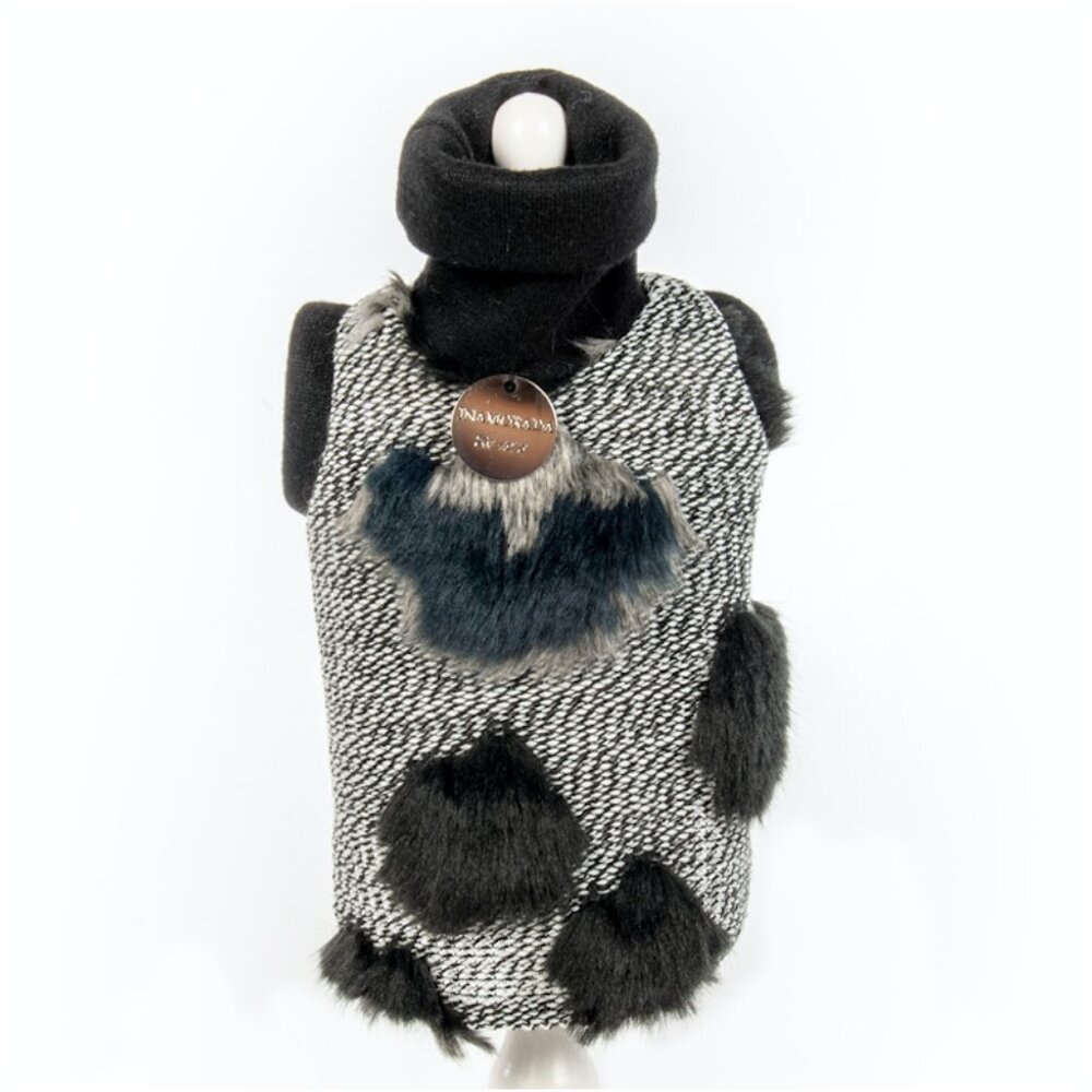 INAMORADA Fur Sweater for Dogs - Small - Black & Grey